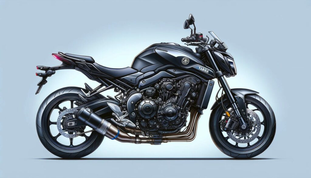 image représentant la moto Yamaha MT-07 en format paysage, mettant en avant son design et ses caractéristiques.